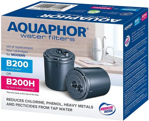 Aquaphor B200H Kartuschen Pack 2 für hartes Wasser - Wasserfilter-Kartuschen für Aquaphor Modern, ideal für hartes Wasser. Doppelpack mit einer Leistung von 1.000 l, entfernt effektiv Verunreinigungen für reines Trinkwasser.