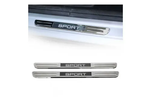 OMAC Zierleisten-Aufkleber Einstiegsleisten Sport LED-Beleuchtet Chrom Edelstahl 2 tlg 45 cm - Hochwertige Edelstahl-Aufkleber für Ihr Auto, die nicht nur stilvoll sind, sondern auch Ihre Originalteile vor Kratzern schützen. Einfache Installation ohne Bohren und langlebig für alle Wetterbedingungen.