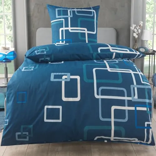 MALIKA Bettwäsche 155x220 Baumwolle Sets, Karo Bettbezug 155 x 220 cm, Kissenbezug 80x80 cm, Renforcé, Oeko-TEX Bettwäsche mit Reißverschluss