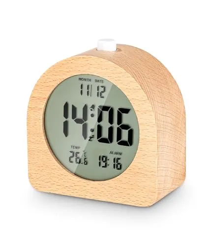 Hixava Digital Wecker Nachttisch Wecker Holz Mini Wecker mit Temperatur