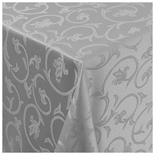Tischdecke Stoff Damast Barock Jacquard Ranken Design mit Saum eckig 130x220 cm Grau