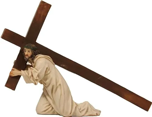FADEDA Passionsfiguren: Jesus unter dem Kreuz/Höhe:9 cm/handbemalt/detailgetreue Krippen Figuren - Weihnachten Tisch Dekoration Krippe Zubehör