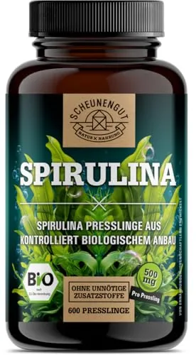 Spirulina -6000mg je Tagesdosis- 600 Tabletten - WICHTIG: 100% BIO zertifiziertes Spirulina aus Australien I Laborgeprüft und Vegan -Deutsche Produktion- SCHEUNENGUT®