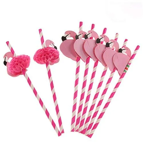 Jzhen Papier-Trinkhalme für Geburtstagsfeiern, Papier-Trinkhalme, für Kinder, Flamingo, 50 Stück