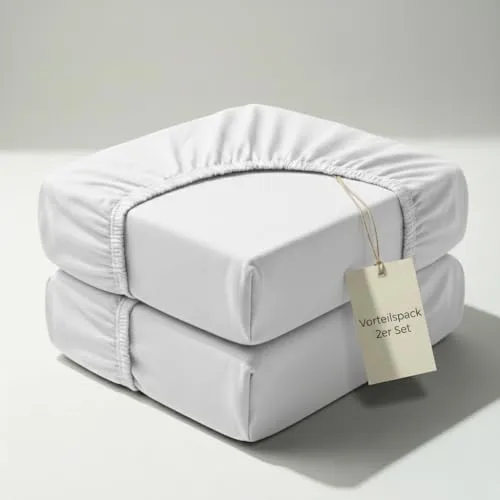Hausfelder 2er Set Topper Spannbettlaken 180x200cm bis 200x200cm - bis 15cm Steghöhe, 100% Baumwolle Bettlaken 180 x 200 cm bis 200 x 200 cm, Spannbetttuch und Topperbezug Weiß