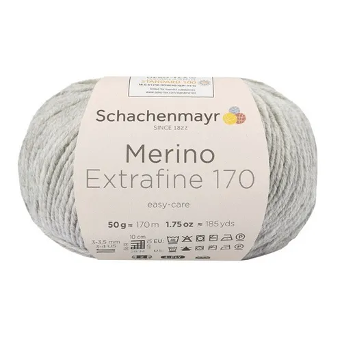 SCHACHENMAYR WOLLE MERINO EXTRAFINE 170 HELLGRAU MELIERT50g GARN 100g/12,98€