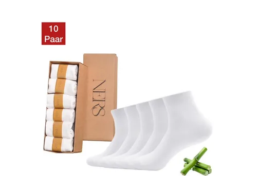 Ners Bambus Kurzsocken für Damen und Herren - Nahtlos und Rutschfest - Weiß - 43-46 - Erleben Sie Komfort mit unseren nahtlosen Ners Bambus-Socken! Atmungsaktiv und geruchsneutral, ideal für den täglichen Gebrauch. Rutschfeste Sohle für sicheren Halt und ohne drückenden Bund für maximale Bewegungsfreiheit.