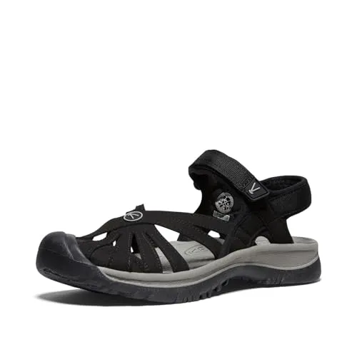 KEEN Damen Rose Sandalen - Black Neutral Gray, Größe 39 EU - Wanderschuhe mit wasserabweisendem Obermaterial, ideal für aktive Einsätze im Wasser; bietet hervorragenden Halt und Komfort durch verstellbaren Klettverschluss und maschinenwaschbare Pflege.
