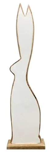 ETC frühlingshafter dekorativer schlanker Osterhase als Flache Silhouette aus gemasertem Holz mit weißem hochglänzenden Lackbelag (groß ca. 77 cm hoch)