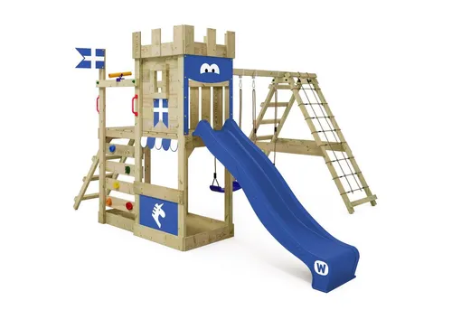 Wickey Spielturm DragonFlyer Stelzenhaus – Ritterburg mit Kletteranbau für Kinder - Robuster Kletterturm Wickey DragonFlyer mit 10 Jahren Garantie* auf Holzelemente. Inklusive Wellenrutsche, Schaukelsitzen und Kletteranbau für unvergessliche Spielabenteuer im eigenen Garten.