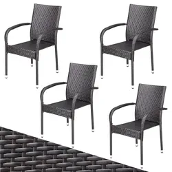 Casaria Gartenstuhl - Stapelbar und Wetterfest - Stühle für Garten und Terrasse, aus robustem Polyrattan, wetterfest und stapelbar, ideal für bis zu 160kg, 4er Set in elegantem Braun.
