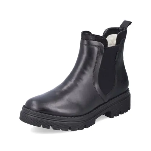 Rieker Damen-Schlupfstiefelette mit Warmfutter Schwarz - Bequeme Chelsea Boots für kalte Tage - Wanderschuhe mit warmem Innenfutter und elastischen Einsätzen für einfaches An- und Ausziehen. Ideal für lange Spaziergänge bei jedem Wetter!