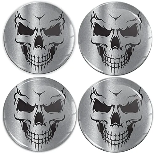 SkinoEu Aufkleber Autoaufkleber für Radkappen Nabenkappen Nabendeckel Radnabendeckel Rad-Aufkleber 60mm Totenkopf Schädel Silber A 9360