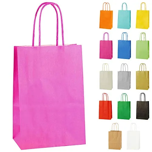 Thepaperbagstore 10 Extraklein Papiertüten für Partys und Geschenke mit Griffen - Pink - 140x210x80mm