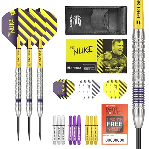 TARGET Darts Luke Littler Dart-Set mit 80 % Wolframstahlspitze, 22 g, professionelles Dart-Set, Pro-Grip-Schäfte, Pro Ultra Flights, Dart-Geldbörse im Lieferumfang enthalten, Dart-Zubehör-Set