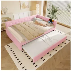 Odikalo Ausziehbett Daybett Polsterbett Tagesbett Schlafsofa mit USB 90/140x200 Weiß/Rosa rosa 140 cm