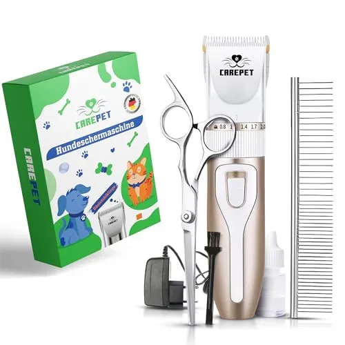CarePet® Premium Hundeschermaschine - Profi Schermaschine für Hunde Katzen - Geräuscharm Leise Schnurlosen Haarschneidemaschine Tierhaarschneidemaschine Elektrische Hundetrimmer (Bronze)