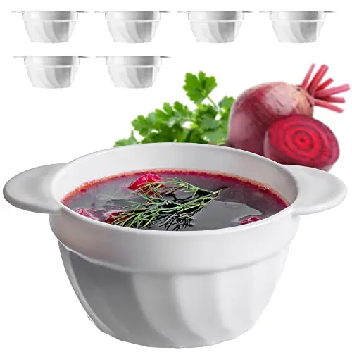 KADAX Suppentassen, 650 ml Suppenschüsseln aus verstärktem Glas, 18,5x14x8cm Suppenschalen mit Doppelgriffen, Suppenterrine für Suppen, Cremes, Brühen (650ml / 6 Stück)