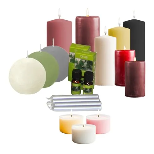 sopomarkt24 Kerzenset Mischpaket aus Kerzen Wachskerzen Stumpenkerze Kugelkerzen Baumkerzen Teelichter Öl Winterdeko Mix Duftkerzen für Feste Weihnachten Partys Hochzeit 9 kg