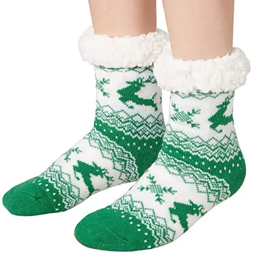 dressforfun 900852 Unisex Weihnachts Kuschelsocken mit Rentiermotiv, dick gefüttert & Plüschrand, grün weiß - diverse Größen - (39-42 | Nr.303487)
