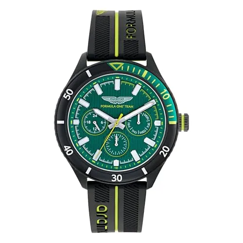 Aston Martin Quarzuhr AM FORMULA 1 – Sportlich und Elegant - Sportliche Quarzuhr mit 46 mm Kunststoffgehäuse, wasserdicht bis 100 m. Mit leuchtenden Zeigern und auffälligem Design ist sie ideal für Motorsport-Fans und bietet perfekten Tragekomfort.