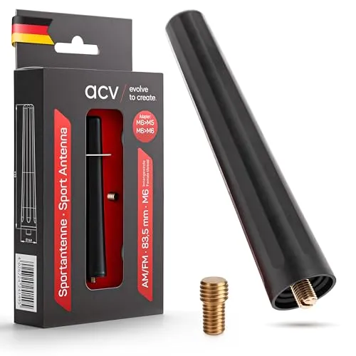 ACV 151000-02 UKW-Antenne - Kompakte AM/FM Antenne, 8,5 cm kurz, für sportliche Fahrzeugoptik und guten Empfang. Ideal für viele Fahrzeugmodelle, mit Gewindeadaptern M5/M6 im Lieferumfang.