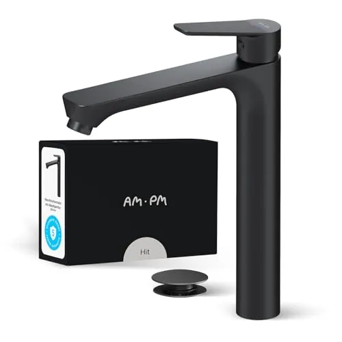 AM.PM Waschtischarmatur FTA92222, Schwarz Matt - Touch-On-Wasserhähne für Badezimmerwaschbecken, elegante Armatur mit SoftMotion Keramikkartusche für optimale Temperaturkontrolle und 5 Jahre Garantie.