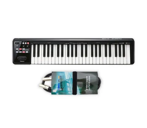 Roland A49 MIDI-Keyboard Schwarz mit MIDI-Kabel - Audio-Controller mit hochwertiger, geräuscharmer Vollformat-Tastatur und D-Beam Controller für innovative Echtzeitsteuerung. Ideal für Heimstudios und DAW-Software.