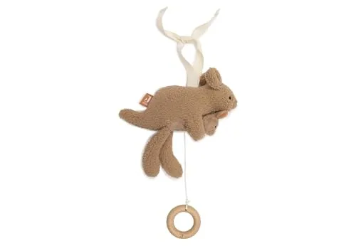 Jollein Spieluhr Baby – Kangaroots – Baby Spieluhr mit Musik – Weiche Spieluhr mit Känguru & Baby – Mit Holzring zum Aufziehen – Einschlafhilfe Babys – Geschenke zur Geburt