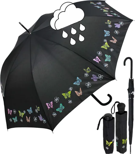 Regenschirm Damen Stockschirm Taschenschirm Farbwechsel Schmetterlinge Butterfly
