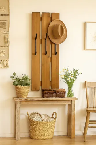 Wandgarderobe Massivholz Tanne braun 3 Haken montiert 30x85 cm - Stilvolle Wandgarderobe aus robustem Tannenholz, ideal für den Eingangsbereich. Mit 3 praktischen Haken bietet sie Platz für Jacken und Taschen, perfekt für ein modernes Ambiente.