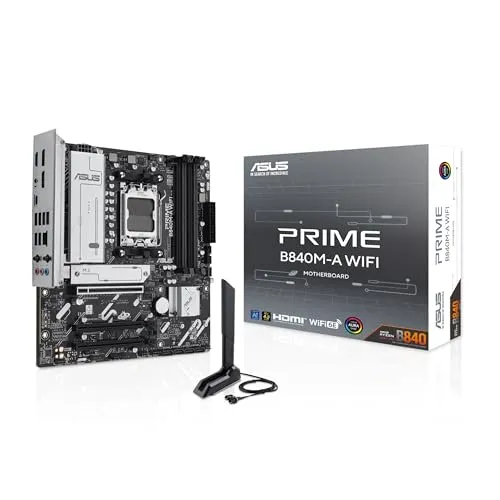 ASUS PRIME B840M-A WIFI Mainboard - Mainboard mit AMD B840, mATX, DDR5-Speicher und WiFi 6E für blitzschnelle Internetverbindungen und optimale Leistung.