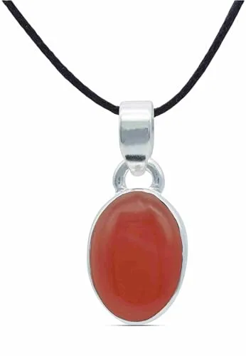 mantraroma Kettenanhänger 925 Silber Karneol orange roter Stein Edelstein Kettenanhänger Damen Sterling Silber Halskette Anhänger Geschenk (MAH-081-16)