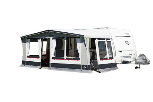 dwt Vorzelt Paradies III 240 inkl. 25 x 1 mm Gestänge ST - Familienfreundliches Vorzelt für ganzjähriges Camping, wetterfest und abwaschbar, mit herausnehmbaren Fenstern für optimale Belüftung und Komfort.