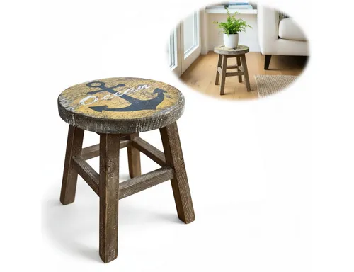 LS-LebenStil Blumenhocker Holz Pflanzenhocker 26x20cm Maritim Ocean Mini Tisch Deko Hocker (Fusshocker, Sitzhocker, 1 St., Braun 4 Füße kleiner Pflanzenständer Pflanzentisch Holzhocker Deko), Design Deko Hocker Holz Nachttisch Mini Tisch rustikales Tischchen