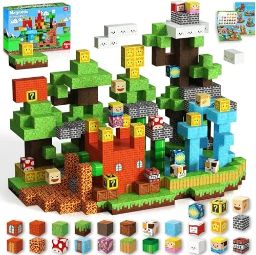 GraceDuck Magnetische Bausteine 150 Stück Magnetbausteine für Kinder Bauen Deine Abenteuerspiel Castle STEM Montessori Kreatives Spielzeug ab 3-9 Jahre Magnetic Blocks Geschenke für Junge und Mädchen
