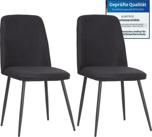 ALBATROS Esszimmerstuhl BONO - 2er Set Schwarz, Retro Küchenstuhl - Stylischer Retro Küchenstuhl im 2er Set, ergonomisch gepolstert für maximalen Sitzkomfort. Pflegeleichter Samtbezug und stabile Metallbeine machen ihn zum idealen Begleiter für Esszimmer und Wohnzimmer.
