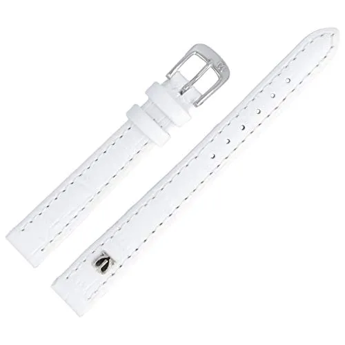 MARBURGER Uhrenarmband 12mm Leder Weiss Silber Alligator Prägung Mit Naht - Montage Set 5281220000120