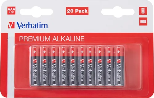 Verbatim Batterie Alkaline, Micro, AAA, LR03, 1.5V Premium, Retail Blister (20-Pack) 49876