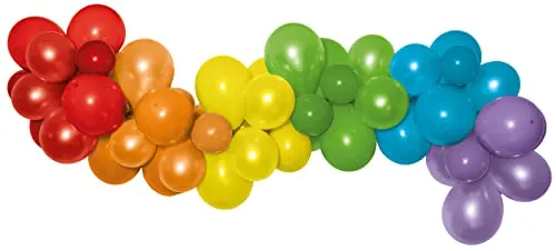 Party Factory Ballongirlande Regenbogen, 60 bunte Latexballons in Rot, Orange, Gelb, Grün, Blau und Lila, inkl. 4m Ballonband