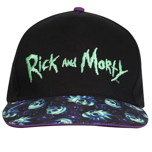 Rick And Morty Snapback Cap mit Neon Logo und Schädel Design