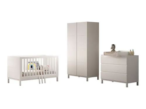 aufm Kessel Babyzimmer-Komplettset Keely, 4-teilig, Kiefer weiß - Vielseitiges 4-teiliges Babyzimmer Set mit Wickelaufsatz, Babybett und Kleiderschrank. Ideal für die wachsenden Bedürfnisse Ihres Kindes. Pflegeleichte Oberfläche und durchdachtes Design bieten Funktionalität und Stil.