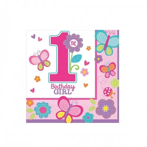 Servietten 1. Geburtstag, 33cm, Mädchen, 16 Stück
