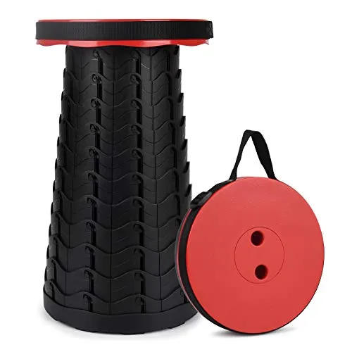 FIEMACH Tragbarer Klapphocker, Zweiten Generation Mini Teleskophocker Leichte Campinghocker für Outdoor Camping Angeln BBQ Drinnen Küche, Belastung 397 lb (Rot)