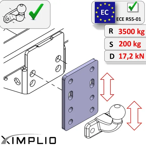 Höhenverstellbare Adapterplatte 4x90 für Ssangyong Musso Grand 19- Flanschkugel