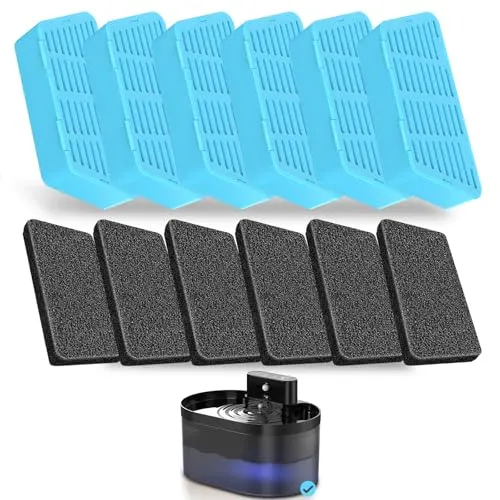 Ersatzfilter für Katzentrinkbrunnen, 2,2 l/74 oz, Ersatzfilter und Schwämme für automatischen Haustiertrinkbrunnen (6er-Pack)