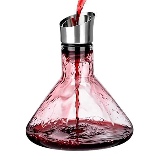 QWORK® Rotwein Dekanter 1500ml, Rotweinkaraffe für Weinliebhaber, Feste & Hausbar – Kristallglas Karaffe mit 304 Edelstahl-Filter