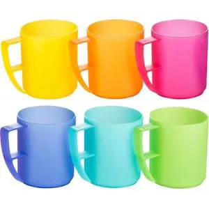 Kigima Trinkbecher Rainbow mit Henkel bunt PP 0,3l, Kunststoff, Mehrweg, extra stabil, Set, 6 Stück