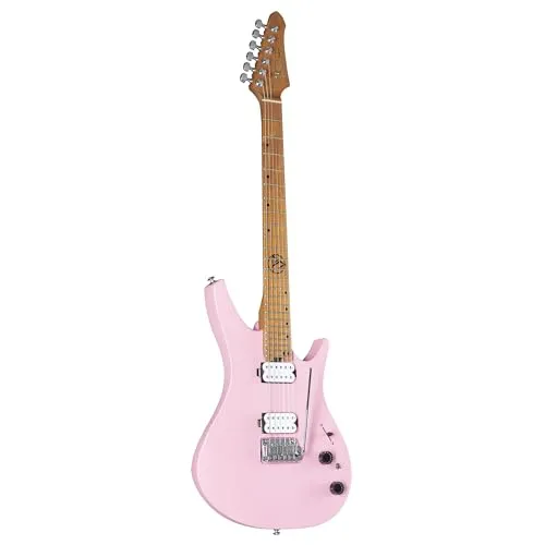 J & D DX-100 E-Gitarre, Bubblegum Pink, Ergonomischer Korpus, Roasted Maple Neck, Custom Humbucker, 2-Point Tremolo, Satin Finish