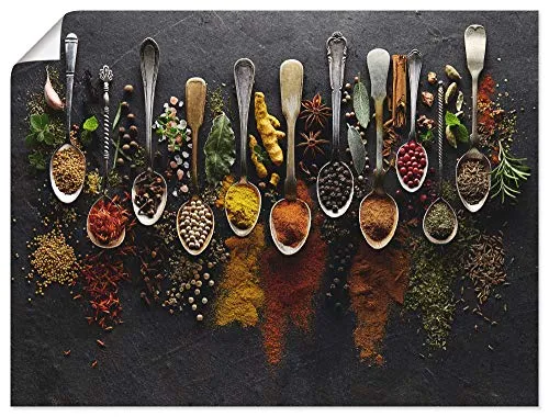 ARTLAND Wanddeko Poster & Kunstdrucke Wandposter 80x60 cm Querformat Küchenbilder Gewürze Schiefer Kräuter Chili Essen Bunt U1UJ